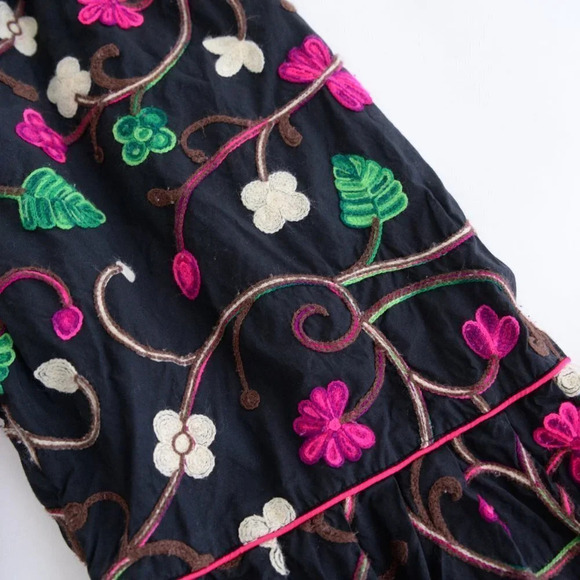 Handmade Black With Neon Pink Floral Bell Bottom Pants Clowncore - Picture 9 of 11